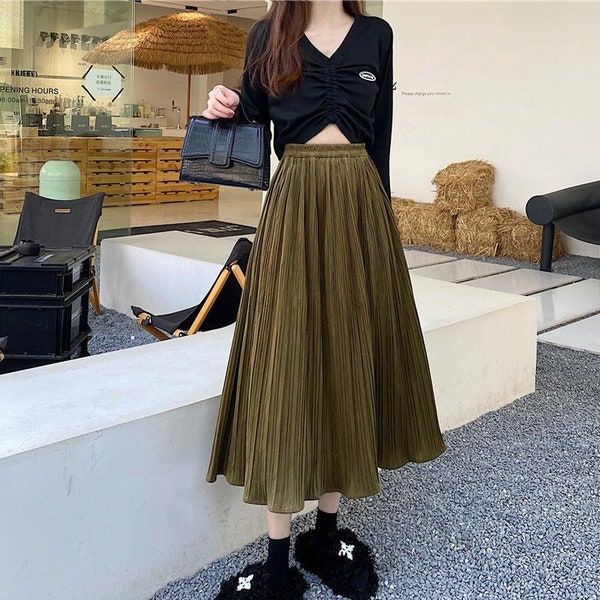 Velvet Midi Skirt Women, Pleated Skirt Elastic Waist, Pleated Skirt Velvet, Pleated Skirt A Line, Velvet Ruffle Skirt, XXS-1XL