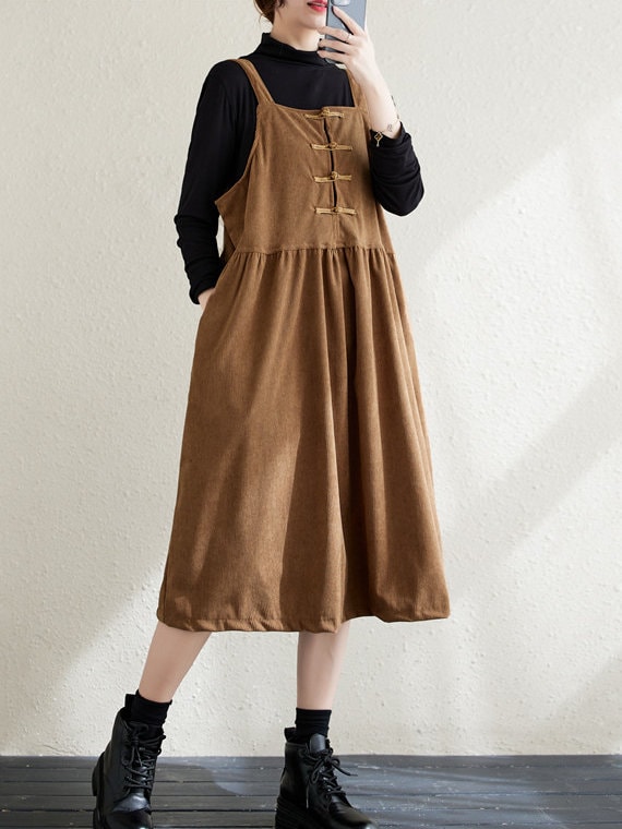 Long corduroy top overall dress
