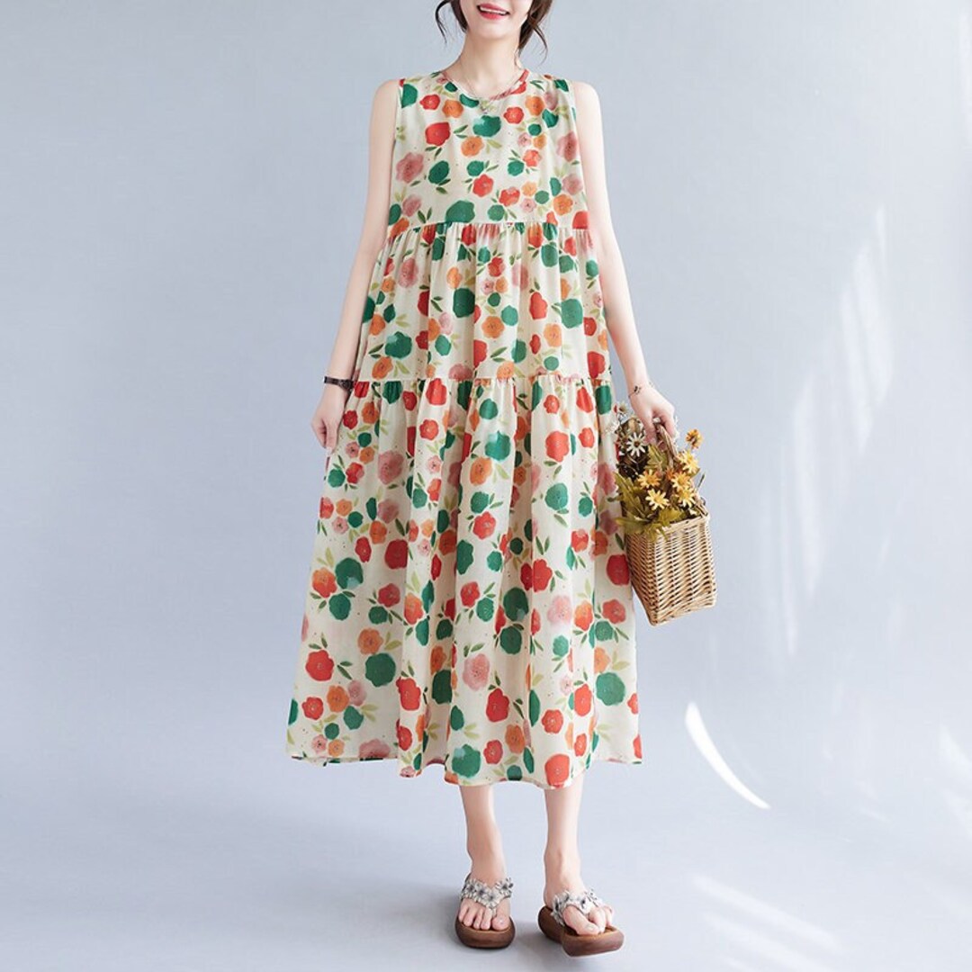 Cotton Linen Midi Dress Pattern With Pockets Cotton Linen Etsy