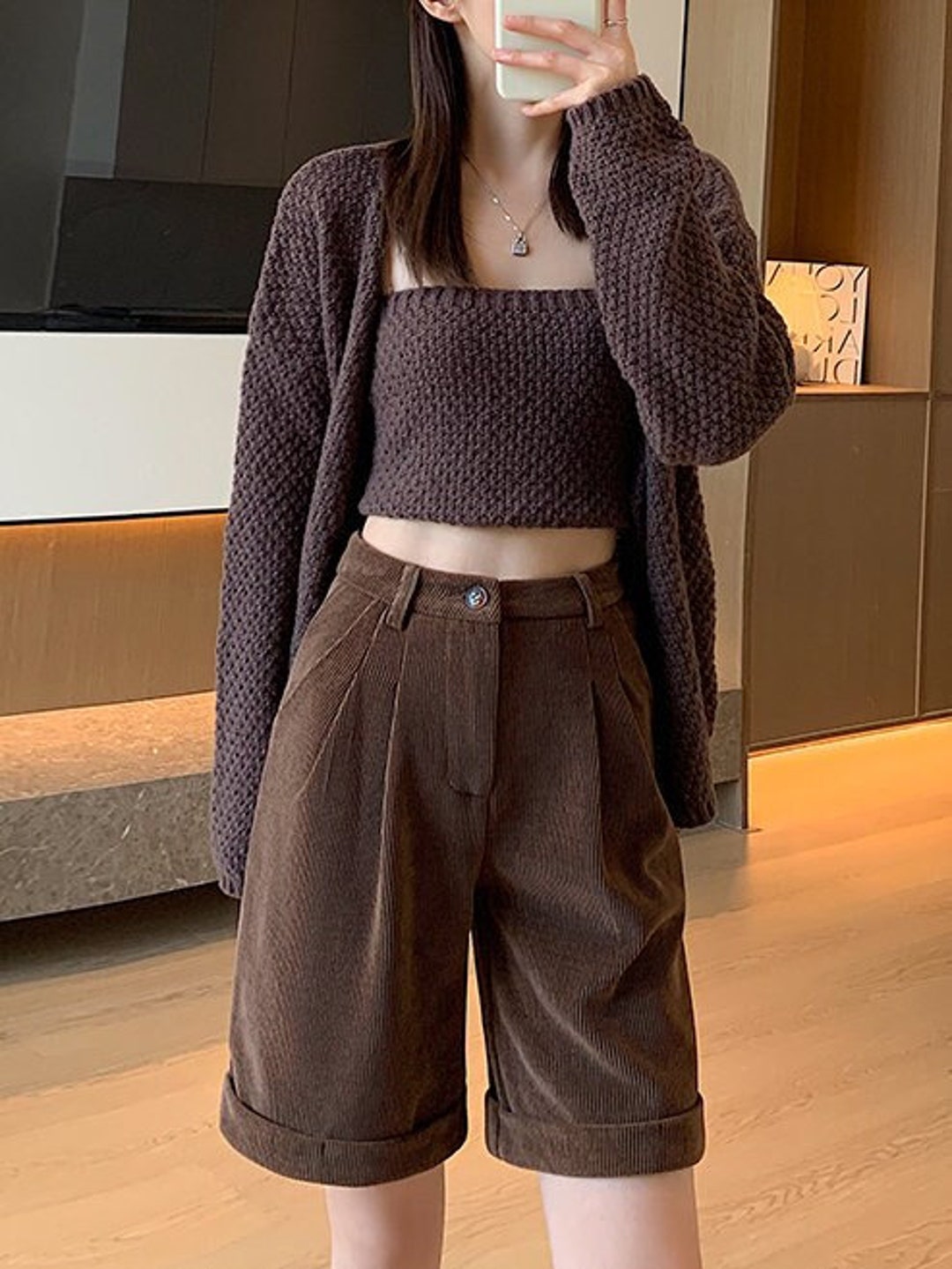 Corduroy Shorts Women High Waisted, Casual Corduroy Shorts With Pockets