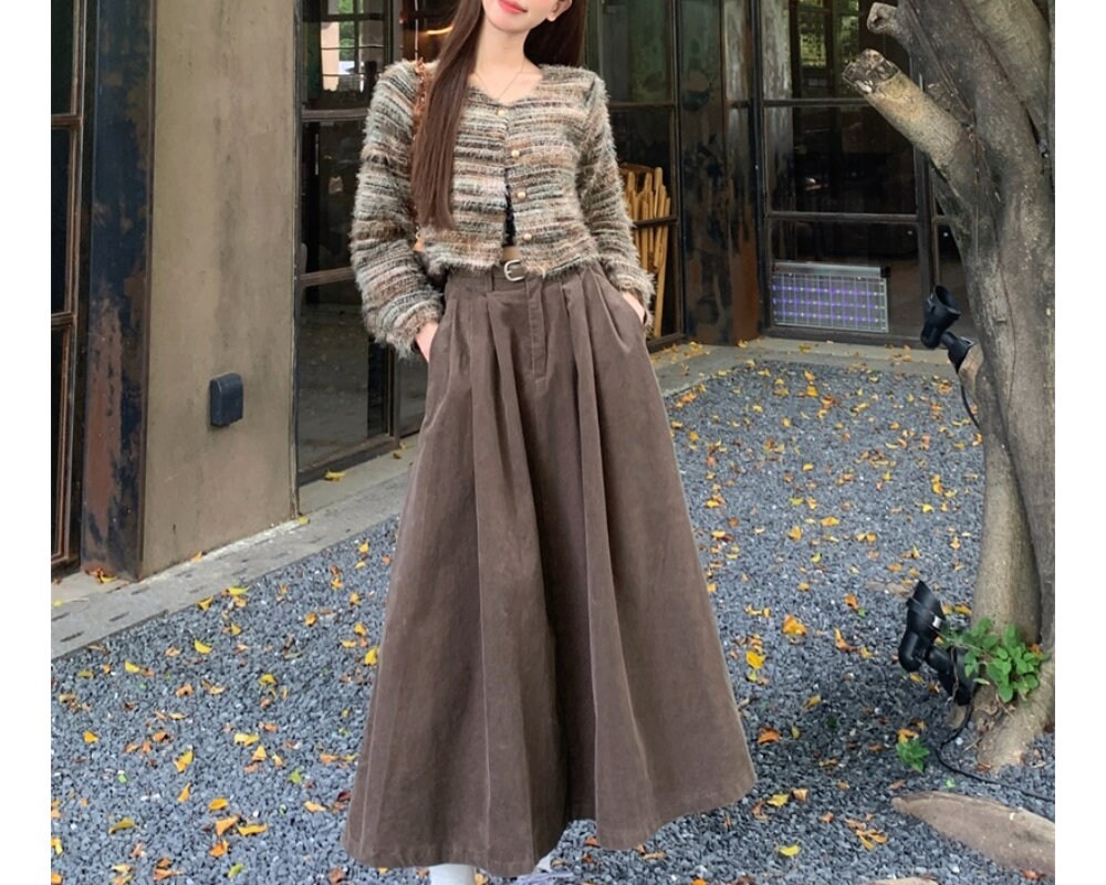 Long Maxi Skirt Work Outfit, Long Linen Skirt, High Waist Long A line  Pleated Swing Skirt With Pocket, Green Skirt, Full Skirt 2536 