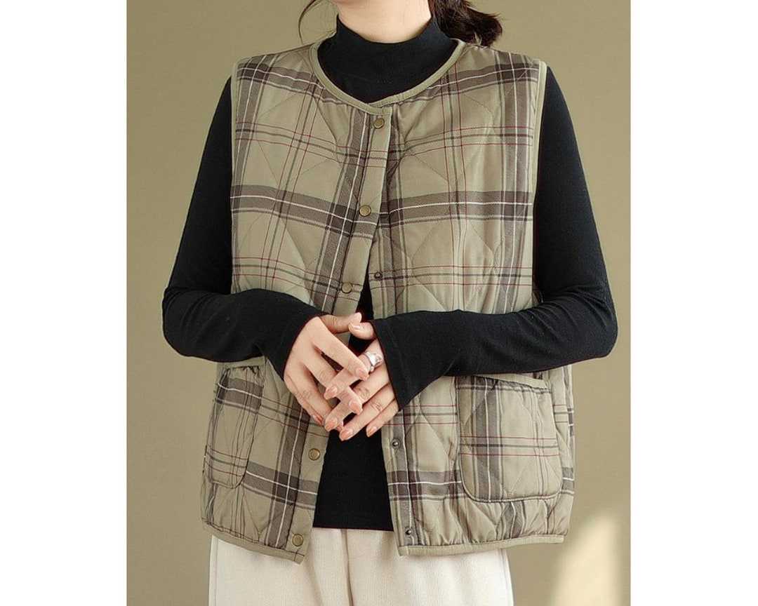 Plaid Quilted Vest Women Lightweight Quilted Vest Down Vest Etsy