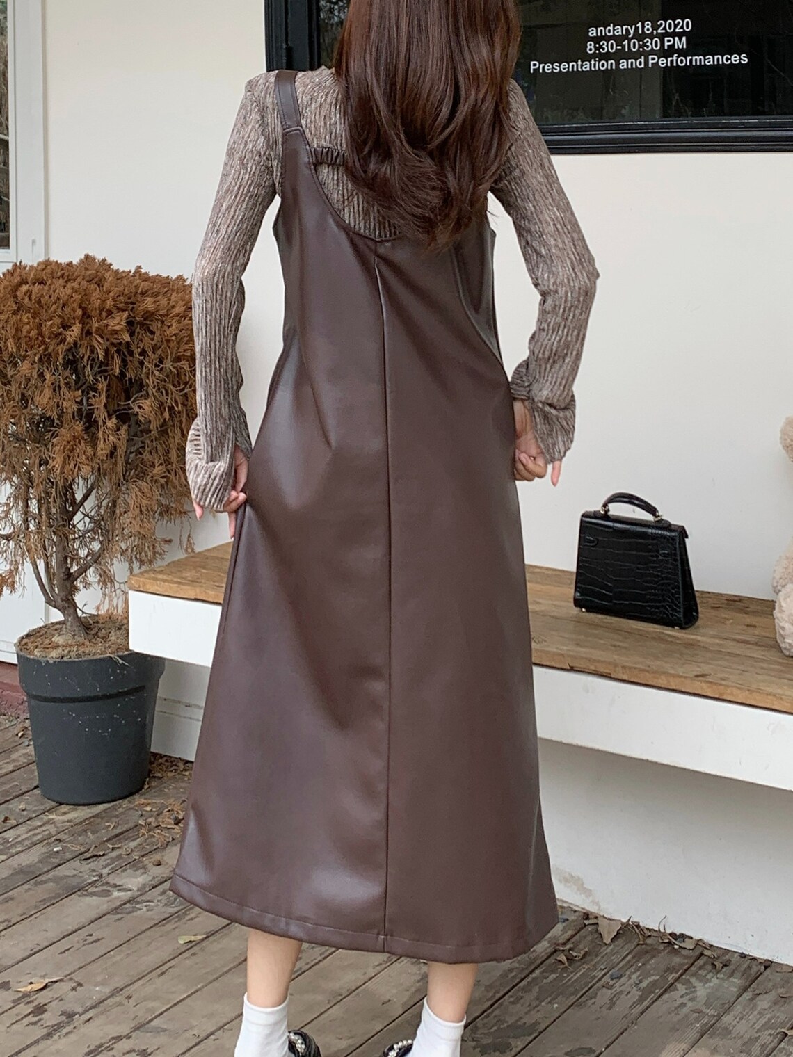 PU Leather Midi Dress Faux Leather Overall Dress for Women Etsy