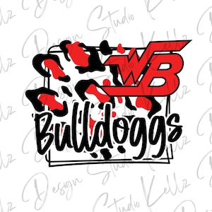 May include: A red and black graphic design with the text "Bulldogs" and the letters "WB" in a red and white color scheme. The design is set against a white background.