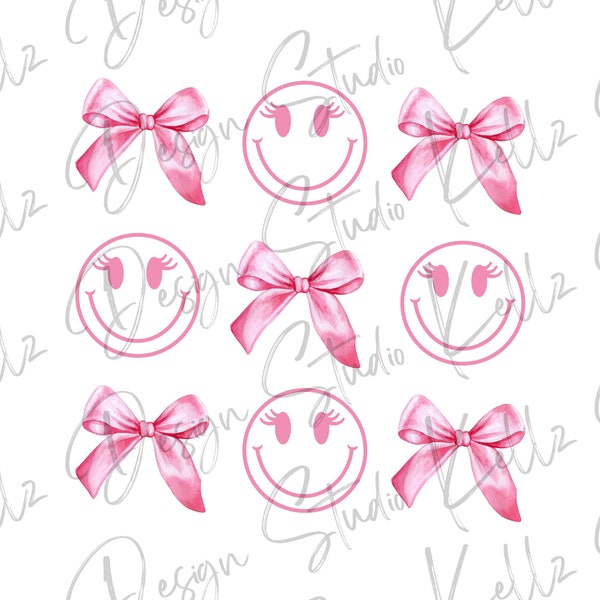 Coquette Pink Bow and Smiley | PNG Digital Design| Digital Download | Instant Download | Digital Design | Sublimation