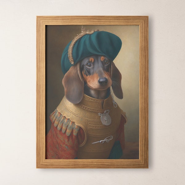 Dachshund Renaissance Portrait | Digital DOWNLOAD | Pet Wall Art | Royal Dachshund | Vintage Dog  | Digital Art