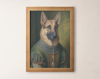 貴族のジャーマンシェパードの版画、ルネッサンス時代の犬の肖像画