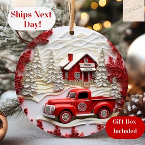 Personalized Red Truck Ornament, Red Barn Ornament, 3D Ornament Christmas