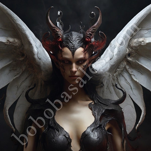 Demoness with Angel Wings Digital download - AI Art Print Printable Poster Image