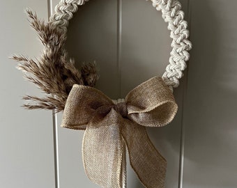 Macrame Wreath | Handmade | Cotton | Wood, Pampas | Natural Decor | 20cm | Indoor Wreath