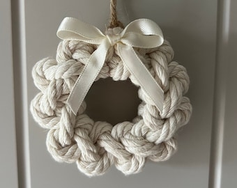 Mini Macrame Wreath | Handmade Door Handle or Tree Decoration | Cotton & Wood | Natural Decor