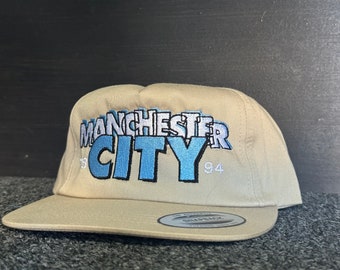 Manchester City F.C. 90’s Vintage Style Snapback Hat (Tan) (Man City) Citizens