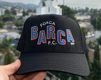 90's Vintage Style Barcelona FC Streetwear Snapback Gameday Hat | Retro Football Fan Accessory (BLACK SnapBack cap)