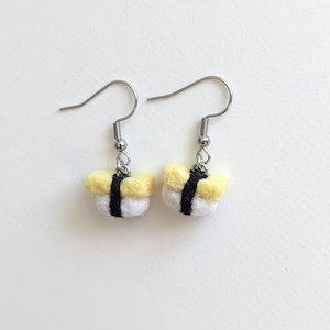Tiny tamago needle felted earrings, sushi earrings, nigiri earrings