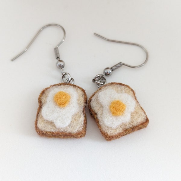 Tiny eggs on toast needle felted earrings