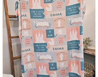 Baptism Covenant Blanket Holy Ghost Gift Confirmation I Am A Child of God Disciple of Christ Name Custom LDS Gift for Girl Boho Flower Retro