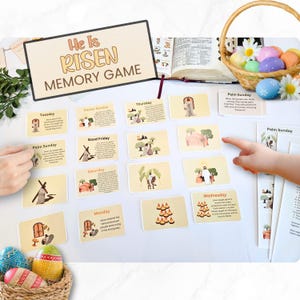 イースターストーリー 簡単な子供向け記憶ゲーム 家族の伝統 聖書カード 聖週間 キリスト教 印刷可能 デジタルダウンロード 子供 ティーン 神学校 ギフト