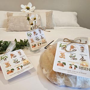 Etiqueta de regalo de Él ha resucitado Pan de vida de masa madre Tarjeta de historia de Pascua del vecino Hermana ministradora de Semana Santa Imprimible DESCARGA DIGITAL Jesucristo