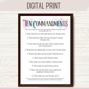 Ten Commandments Art Biblical Wall Scripture Decor Christian Home Decoration Ideas Inspirational Print Watercolor Bible Verse Display