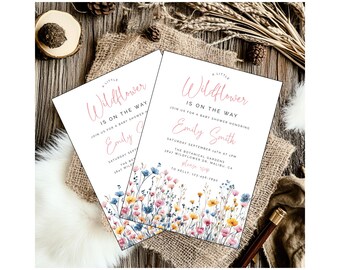 Wildflower Baby Shower Invitation, Floral Baby Shower Invite, Botanical Theme, Editable Template, Instant Download, 5x7 Printable