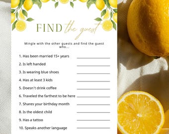 Find The Guest Bridal Shower Game, Lemon Bridal Shower Games, She Found Her Main Squeeze Game, Printable PDF