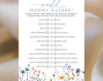 Would Mommy Rather, Editable Wildflower Baby Shower Game, Printable