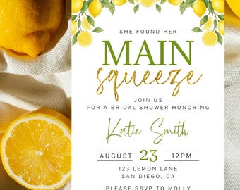 She Found Her Main Squeeze Bridal Show Invitation, Lemon Bridal Shower Invite, Citrus Bridal Shower, Editable Template