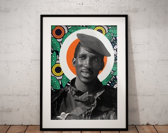 Stampa artistica di Thomas Sankara / Poster collage di tessuto cerato africano
