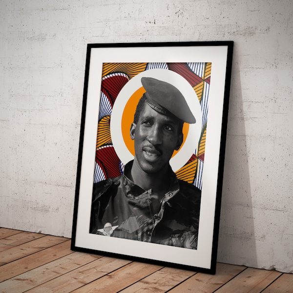 Thomas Sankara Premium Poster / Thomas Sankara Bunt Portrait | Schwarzer Mann Kunst | Wandkunst | Sankara Kunstwerk | Afrikanische Kunst | Halbton-Kunst