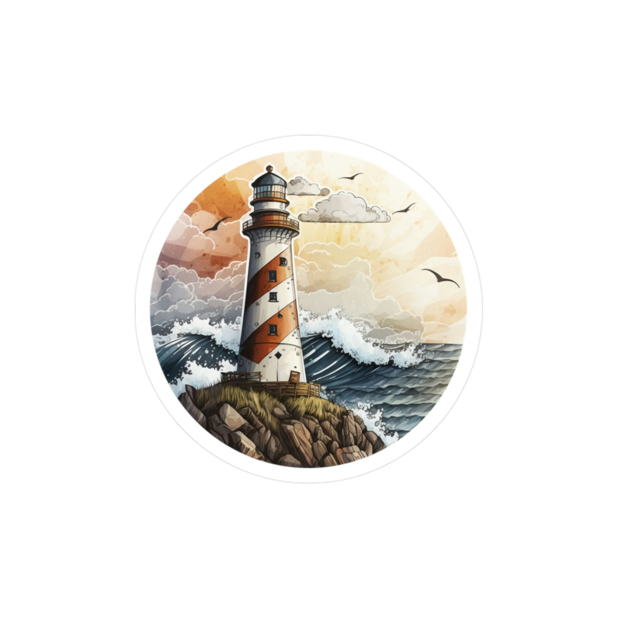 Round Lighthouse Sticker Lighthouse Sticker - Etsy