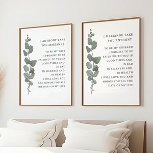 Juego de dos votos matrimoniales para él y para ella, regalo de aniversario personalizable, regalo de boda para el primer aniversario, votos católicos personalizados