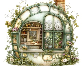 Serre des cliparts, lot de 11 PNG, 300 DPI Clip Art, serre verdure plantes jardin, oeuvre d'art élément graphique numérique aquarelle