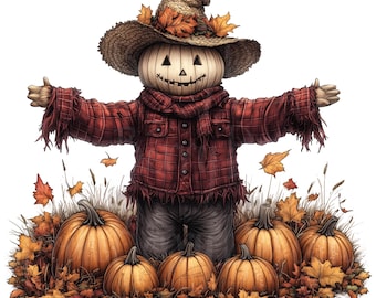 Vogelverschrikker clipart, set van 10 PNG aquarel clip art bundel, herfst herfst Halloween feestelijke Scare Crow vleermuis pompoen kaarten maken kinderen DIY Craft