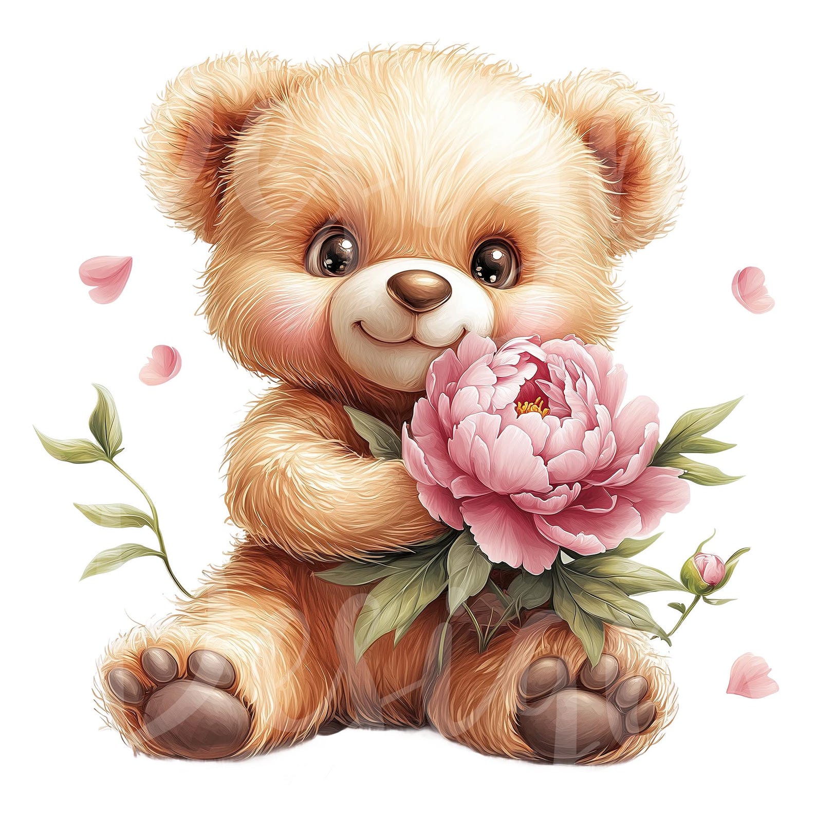 Teddy Bear Flowers Clipart, Set of 14 PNG Bundle, 300 DPI Clip Art ...