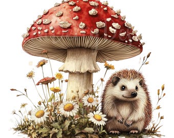 Imágenes prediseñadas de hongos, conjunto de 13 imágenes PNG, imágenes prediseñadas de 300 DPI, hongos, jardín, bosque, flores silvestres, pegatinas de acuarela, elemento gráfico