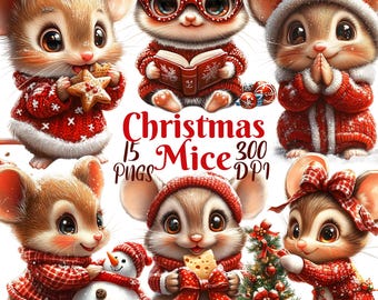 以下が含まれることがあります： クリスマスの衣装を着たかわいい漫画のネズミのデジタルイラスト15点セット。ネズミは、本、ジンジャーブレッドクッキー、雪だるま、チーズ、クリスマスツリーなど、さまざまなクリスマスをテーマにしたアイテムを持っています。イラストは漫画のスタイルで、クリスマスのクラフト、スクラップブッキング、その他の創造的なプロジェクトに最適です。