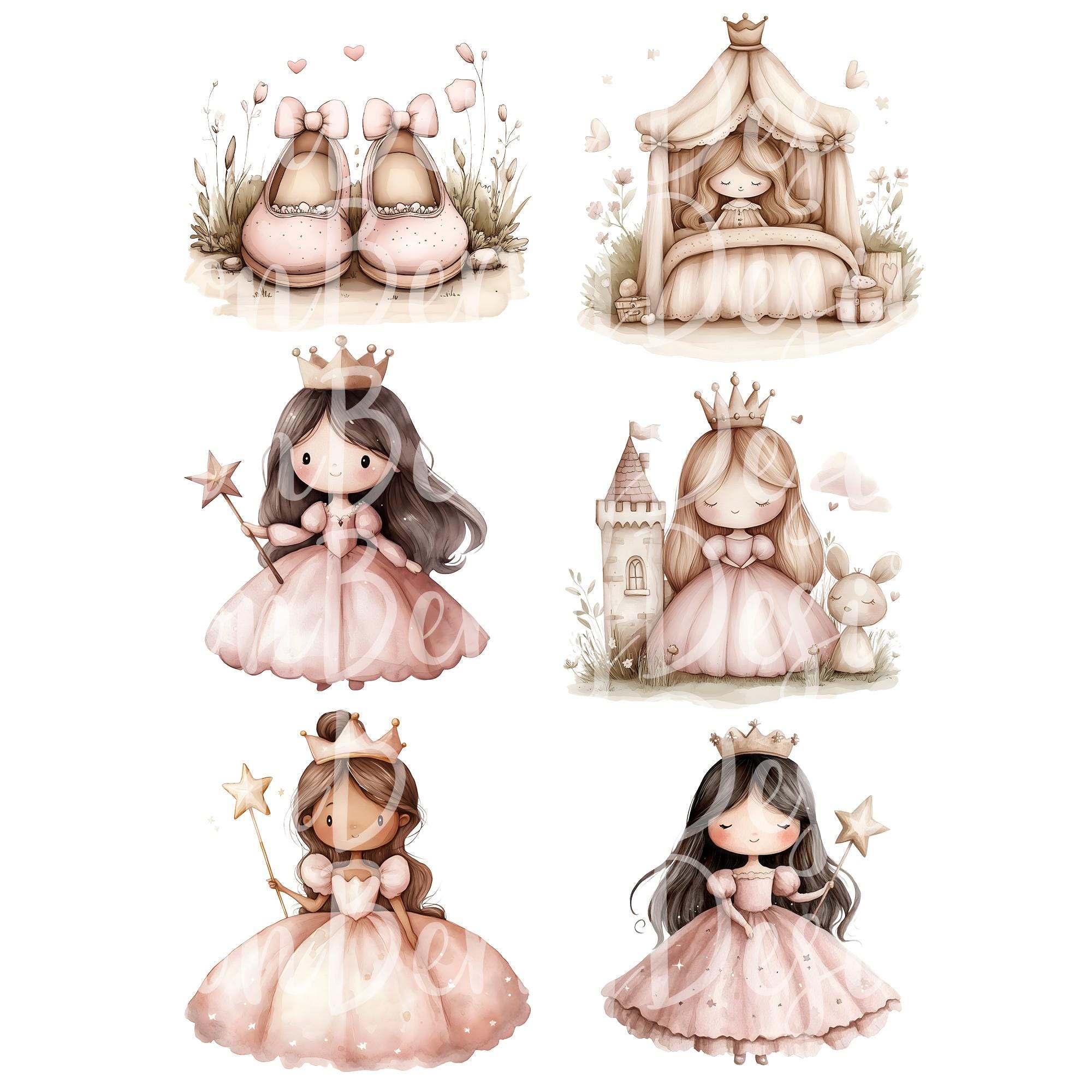 Pink Princess Clipart, Set of 42 PNG Bundle, 300 DPI Clip Art ...