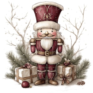 Nutcracker Clipart, Set of 16 PNG Bundle, 300 DPI Clip Art, Cute Vintage Festive Christmas Watercolor Winter Holiday Graphic Sticker Element