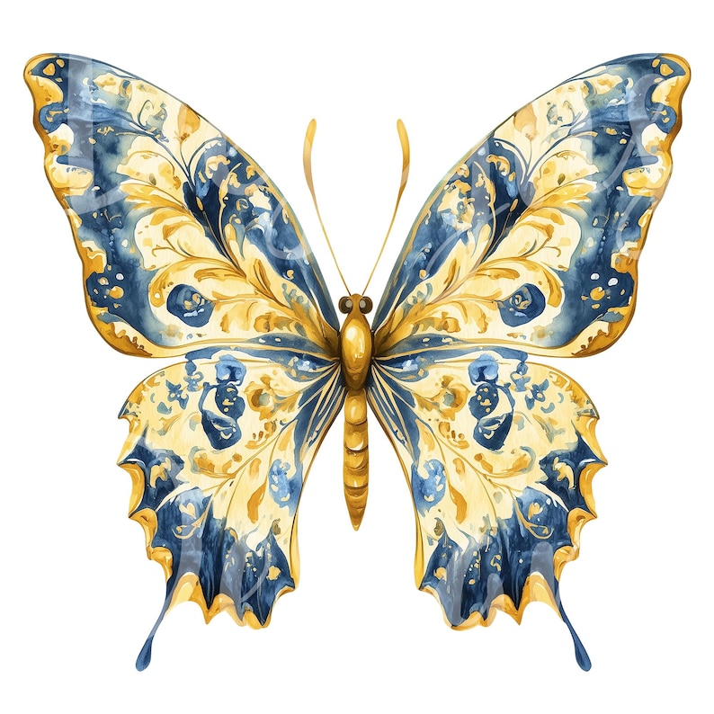 Chenoise Print Butterfly Clipart, Set of 10 PNG Bundle, 300 DPI Clip Art, Floral Wing ...