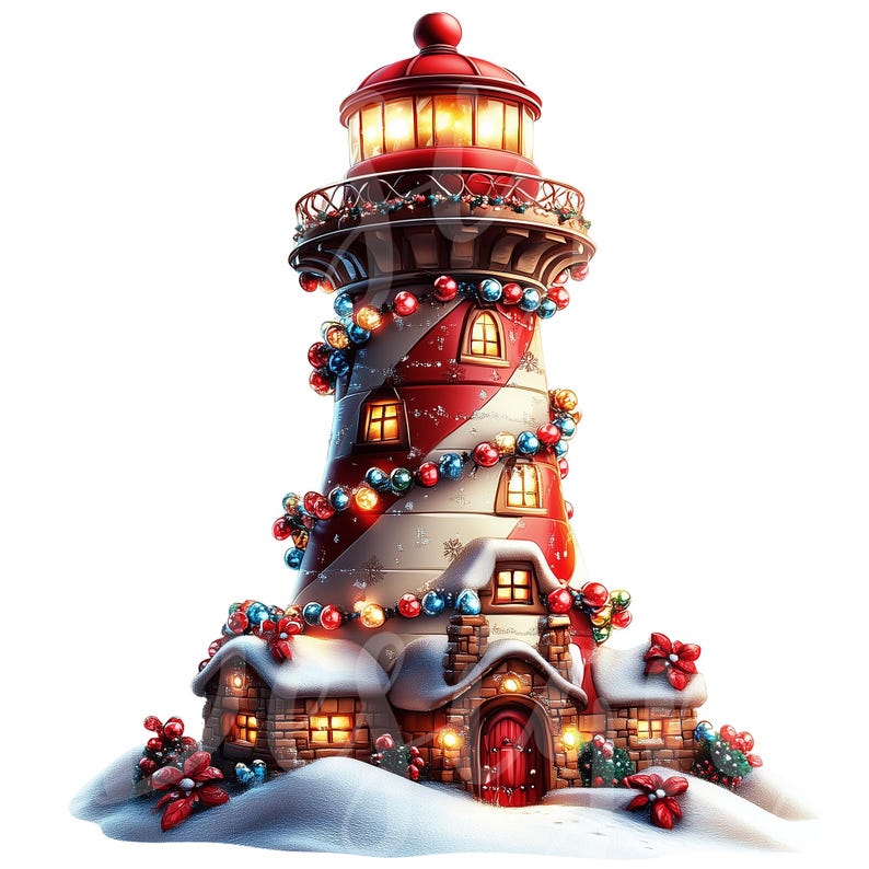 Christmas Lighthouses Clipart, Set of 13 PNG Bundle, 300 DPI Clip Art ...