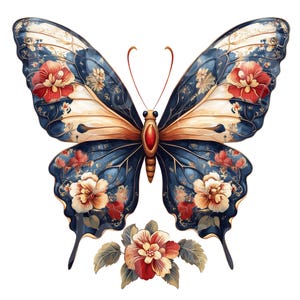 Chenoise Print Butterfly Clipart, Set of 10 PNG Bundle, 300 DPI Clip Art, Floral Wing ...