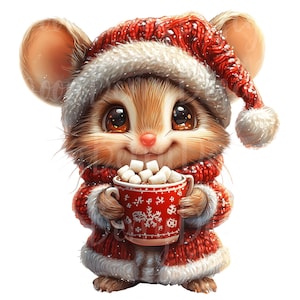 Christmas Mice Clipart, Set of 15 PNG Bundle, 300 DPI Clip Art, Watercolor Element Holiday Graphic Artwork, Winter Festive Baby Church Mouse