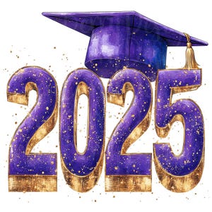 Abschlussfeier 25 Clipart, 16 PNG-Bundle, 300 DPI Aquarell Clip Art, Lila Schulfarbe College Grad Party Highschool Klasse von 2025 26