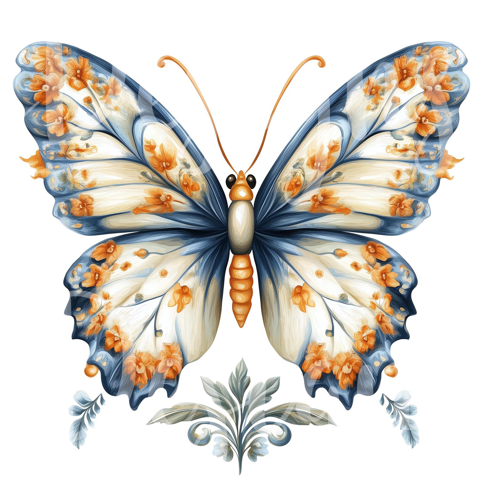 Chenoise Print Butterfly Clipart, Set of 10 PNG Bundle, 300 DPI Clip Art, Floral Wing ...