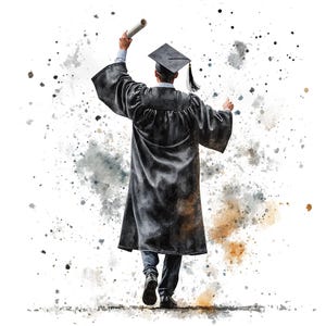 Clipart di laurea, set di 11 PNG, clipart acquerello a 300 DPI, colori scolastici, festa di laurea per studenti universitari, classe di scuola superiore del 2025, 2026, 25