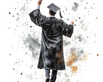 Graduation Clipart, Set of 11 PNG Bundle, 300 DPI Watercolor Clip Art, School Color College Men Grad Party High School Class of 2025 2026 25