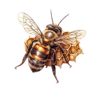 Bij illustraties, set van 10 png-bundel, 300 dpi clipart, hommel honingraat bijenkorf tuin zomer aquarel digitaal grafisch element ongewenste dagboek