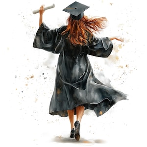 Afstuderen clipart, set van 10 png-bundel, 300 dpi aquarel illustraties, school kleur college meisje grad partij middelbare school klas van 2025 2026 25
