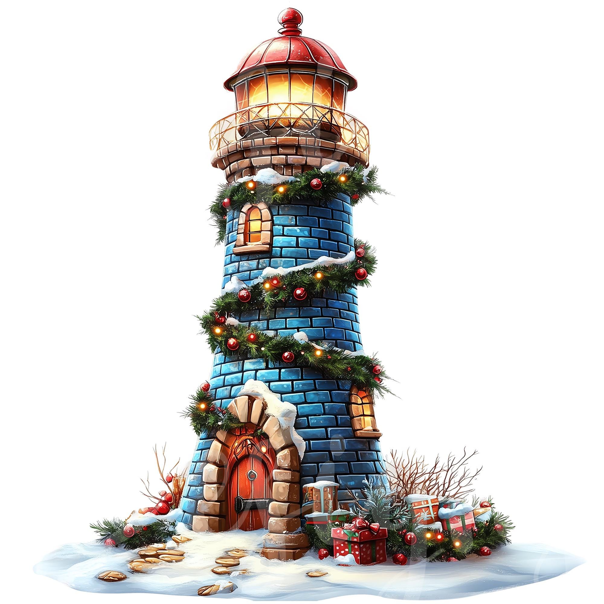 Christmas Lighthouse Clipart, Set of 12 PNG Bundle, 300 DPI Clip Art ...