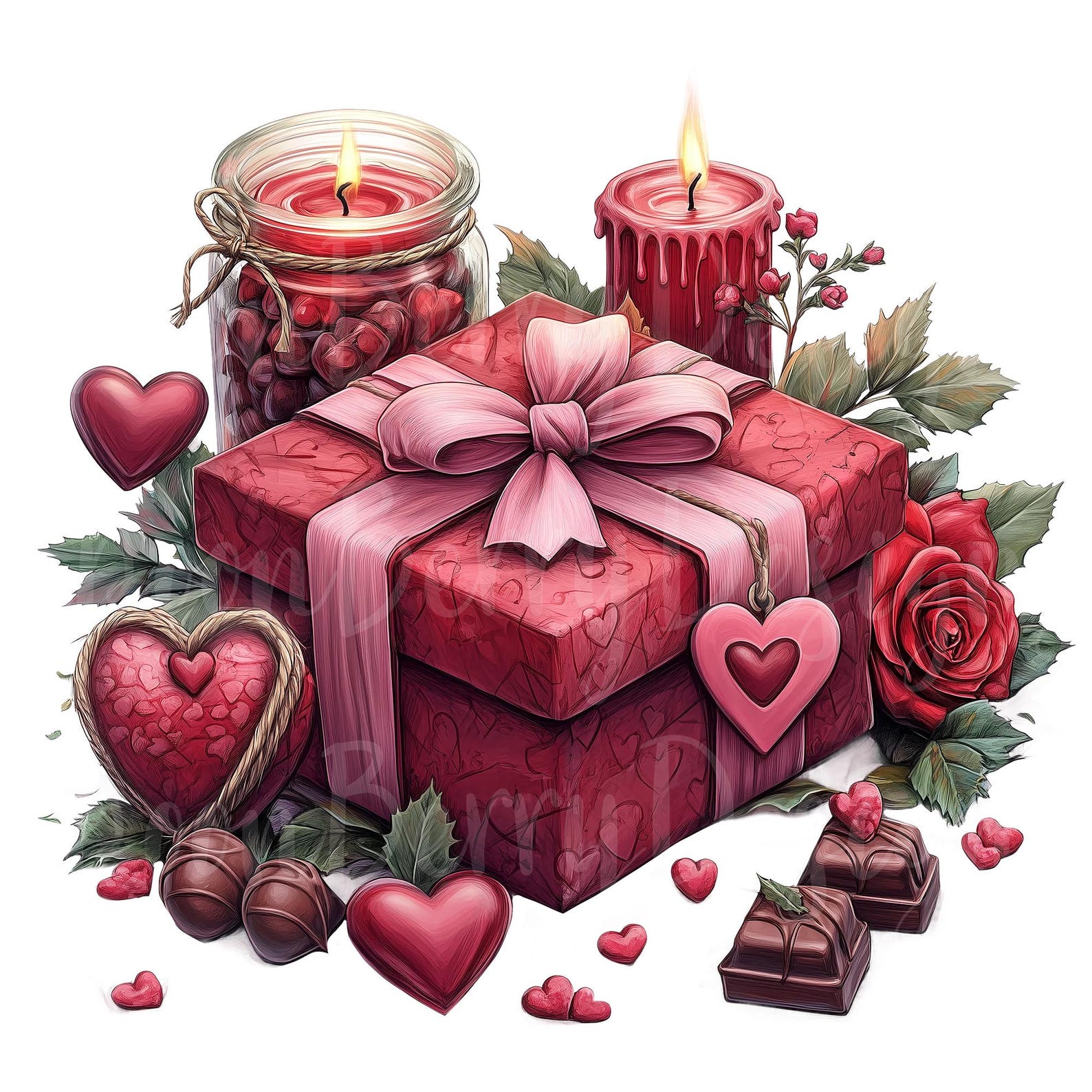 Valentines Gift Box Clipart, Set of 10 PNG Bundle, Watercolor Clip Art ...
